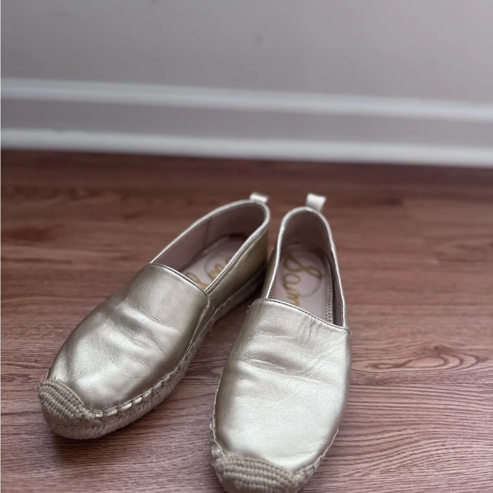 Sam Edelman Gold Metallic Leather Espadrille Slip On Flats Size 7